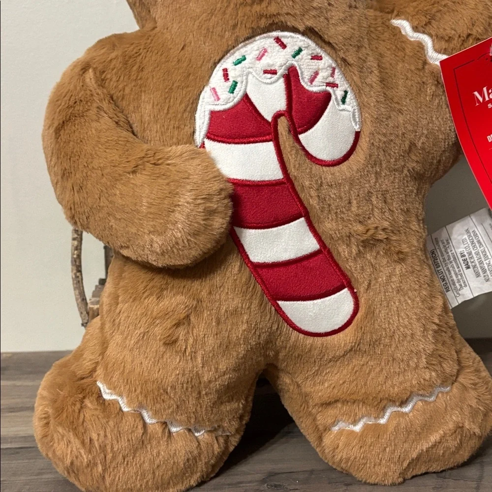 NEW Martha Stewart FAUX FUR Gingerbread MAN Candy Cane Christmas Pillow